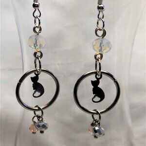 No. 401- Handmade earrings with Tibetan silver cat charms